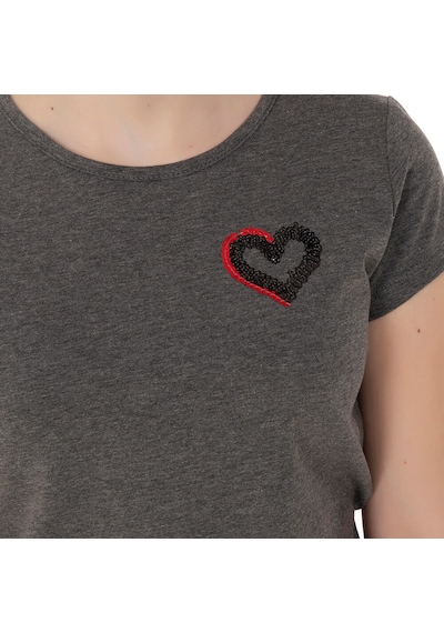 Toontoy Kids Toontoy Kız Çocuk T-shirt Kalp Nakışlı Antrasit