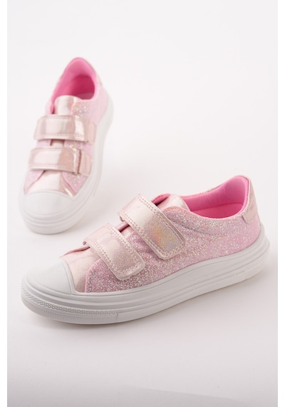 Muggo Oriella Kız Çocuk Cırt Cırtlı Simli Günlük Sneaker Spor Ayakkabı Pudra