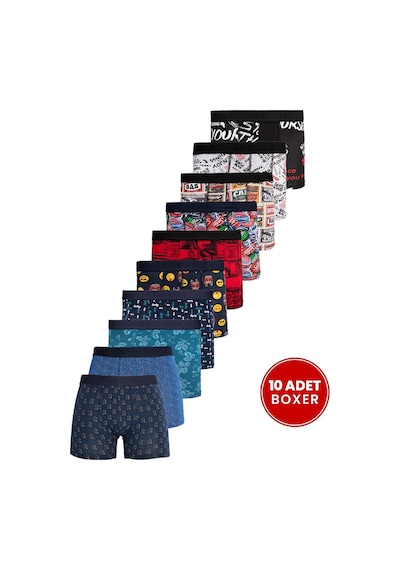 Tudors Erkek 10'lu Likralı Pamuklu Esnek Kumaş Premium Seri Boxer-42275 Çok Renkli