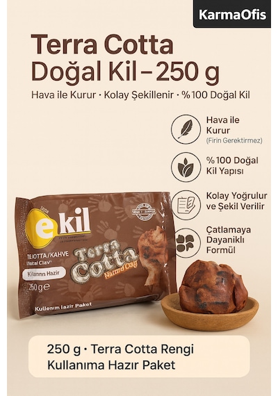 Terra Cotta Doğal Kil Hamuru 250 G Hava İle Kuruyan Seramik Hamur El Sanatları, Dekor, Modelleme 250 Gr