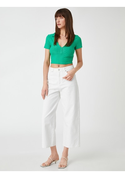 Koton Polo Yaka Crop Tişört Uzun Kollu Yeşil 3sak50066ek Fıstık Yeşili Koton Polo Yaka Crop Tişört Uzun Kollu Yeşil 3sak50066ek Fıstık Yeşili