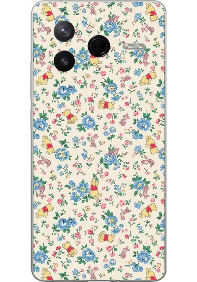 Poco F7 Pro Uyumlu Ayı Winnie Pooh Ve Çiçekler Baskılı Silikon Kılıf Renkli