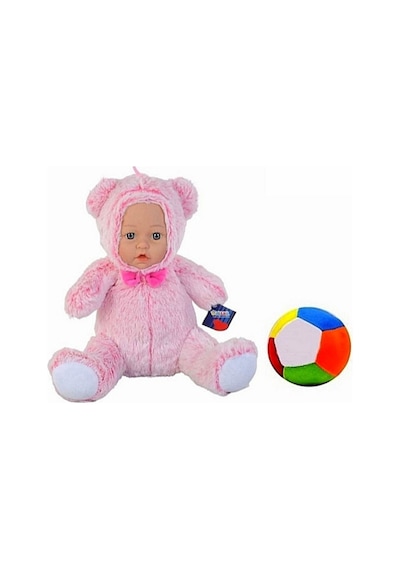 Peluş Bebek Yüzlü Ayı 30 Cm Ve Peluş Top - 2 Ürün 1 Arada Oyuncak Pembe