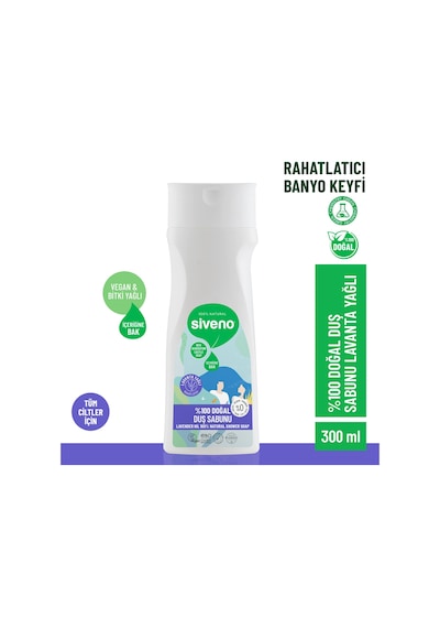 Siveno %100 Doğal Duş Sabunu Lavanta Kokulu Duş Jeli 6 Değerli Bitki Vegan 300 ML