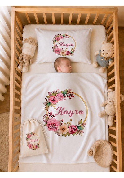 Pia Baby Kız Bebek %100 Pamuk Hediye Seti 6 Lı İsimli Keseli Tulum Şapka Eldiven Battaniye Ve Yastık Kılıfı 1072tybk0x Krem