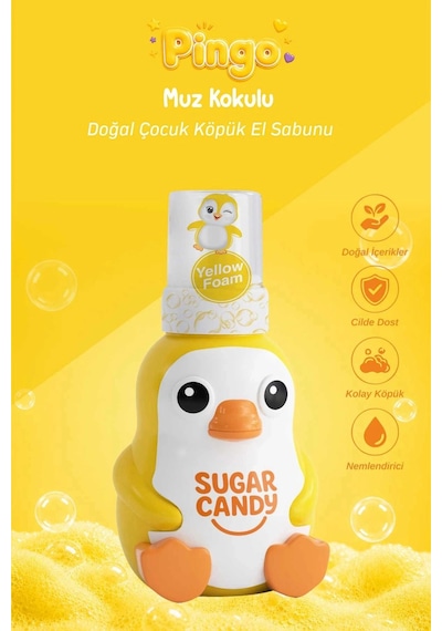 Sugar Candy Muz Kokulu Doğal Vegan Çocuk Köpük El Sabunu Pıngo 350 Ml Paraben İçermeyen Sarı Köpük