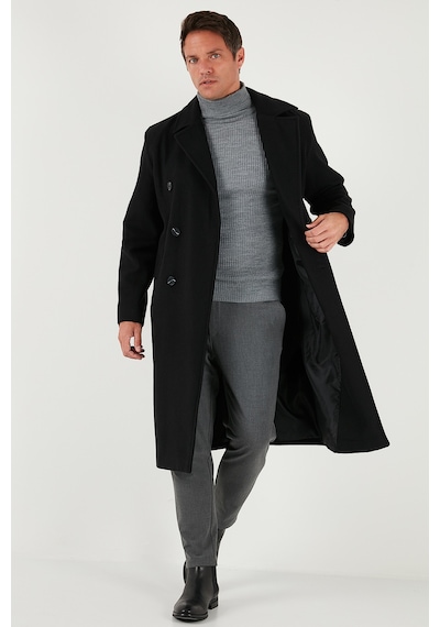 Buratti Loose Fit Kruvaze Yaka Uzun Astarlı Kaşe Erkek Kaban 681003 Siyah