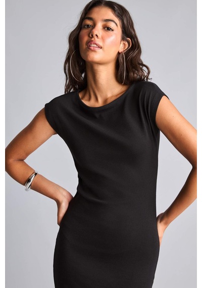 Defacto Pamuklu Bodycon Vücudu Saran Dik Yaka Modal Kısa Kollu Midi Elbise H0862ax26aubk81 Siyah-bk81