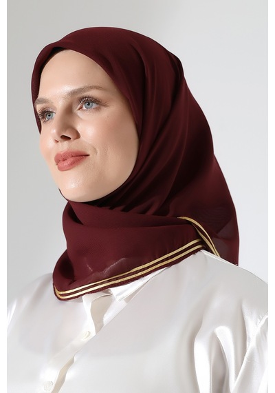 Tesettür Biyeli Bürümcük Düz Şifon Eşarp - Bordo Bordo