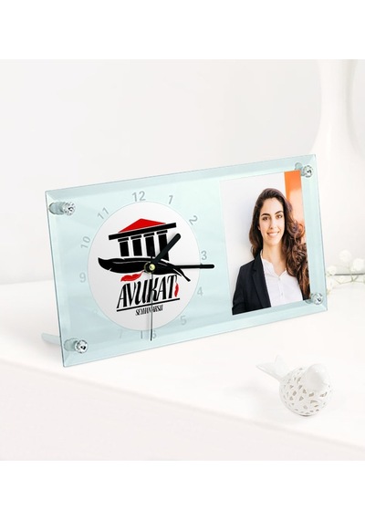 Kişiye Özel Avukat Temalı Masaüstü Cam Saat - 3