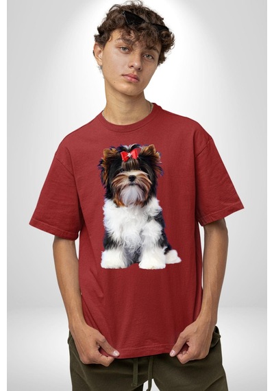 Biewer Yorshire Terrier Pamuklu Bisiklet Yaka Unisex Oversize Boyfriend Dijital Baskılı Kırmızı T-shirt Kırmızı Biewer Yorshire Terrier Pamuklu Bisiklet Yaka Unisex Oversize Boyfriend Dijital Baskılı Kırmızı T-shirt Kırmızı
