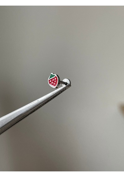 316 L Cerrahi Çelik Çilek Model Labret Dudak Ve Kıkırdak Piercingi Çilek Piercing Gümüş - Mavi