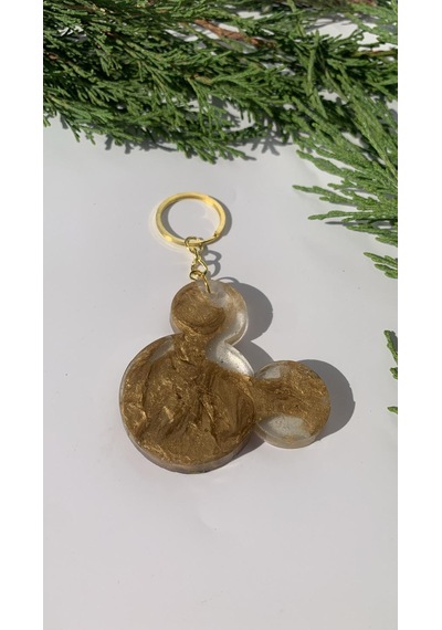 Şeffaf İçinde Gold Süslü Mickey Mouse Gold Aksesuarlı Anahtarlık