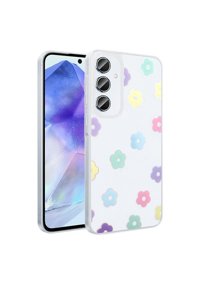 Zore Samsung Galaxy Uyumlu S24 Fe Kılıf Şeffaf Figürlü Zore Folk Sert Kapak - Papatya Beyaz