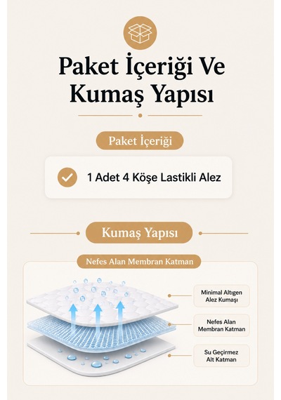 Sıvı Geçirmez 4 Köşe Lastikli Yatak Alezi Nefes Alan Mikrofiber Yatak Koruyucu Alez Beyaz Beyaz