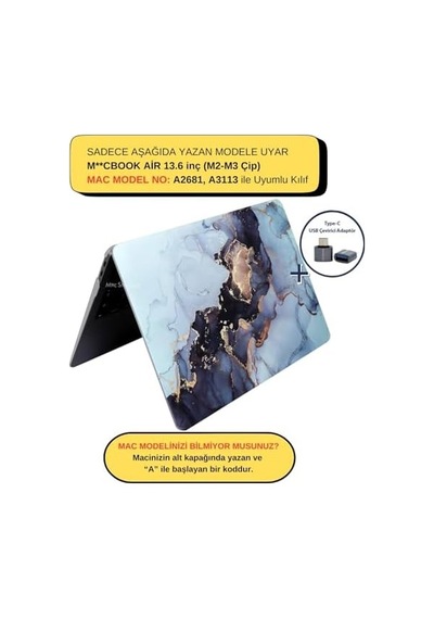Air Kılıf 13.6 İnç M2-m3 Marble14nl 'li Air 13.6" A2681 A3113 İle Uyumlu Gri