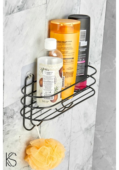 Buççin Online Mağaza Yapışkanlı Siyah 2li Banyo Düzenleyici Şampuanlık Sabunluk Oval Bayo Duş Rafı Organizer Metal Siyah Çok Renkli