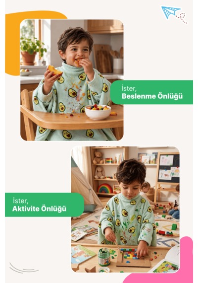 Reyo 6 Ay-6 Yaş Uzun Kollu Bebek Mama Önlüğü, Çocuk Aktivite Önlüğü, Pamuklu,su Geçirmez - Avocado Avokado