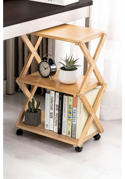 Digithome Bambu 3 Raflı Tekerlekli Sehpa Düzenleyici Raf Çok Amaçlı Organizer Db-0023 Kahverengi