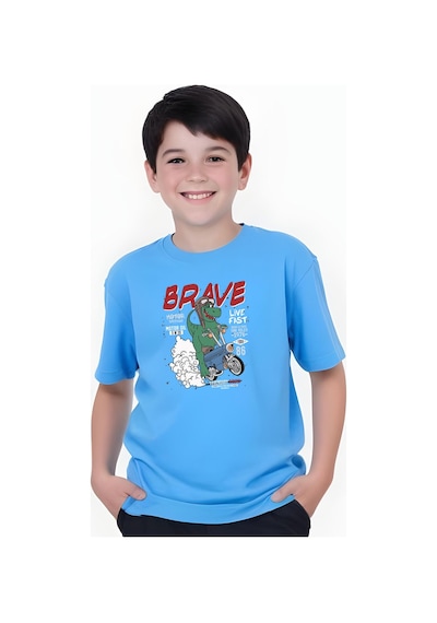 Panios Kids Brave Baskılı Erkek Çocuk Kısa Kollu Tişört Mavi