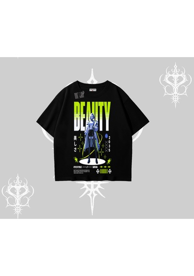Tarzsokak Oversize Tshirt Anime Unity Neon Detaylı Grafik Baskılı Siyah