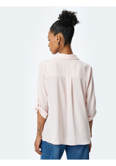 Koton Kolları Katlama Detaylı 3/4 Kol Ceket Yaka Bluz Pembe 5sak60147pw Gül