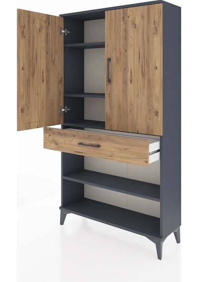 Arges Dolap 4 Raflı Tek Çekmeceli 2 Kapaklı 88x30x163 Antrasit-çam Antrasit