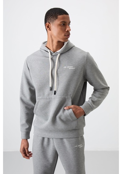 Tommy Life Gri Melanj Pamuklu Kalın Yumuşak Dokulu Comfort Fit Nakışlı Erkek Eşofman Takım - 85255 GRİ MELANJ