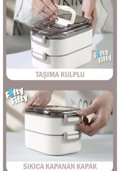 Vagonlife 1450 Ml 3 Kat Çelik 2 Kat Kullanılabilir Bento Lunch Box fflbox7083