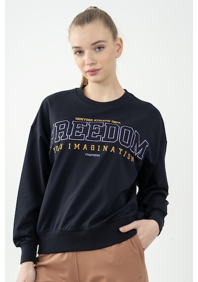 Maraton Sportswear Oversize Kadın Bisiklet Yaka Uzun Kol Basic Lacivert Sweatshirt 22169-lacivert