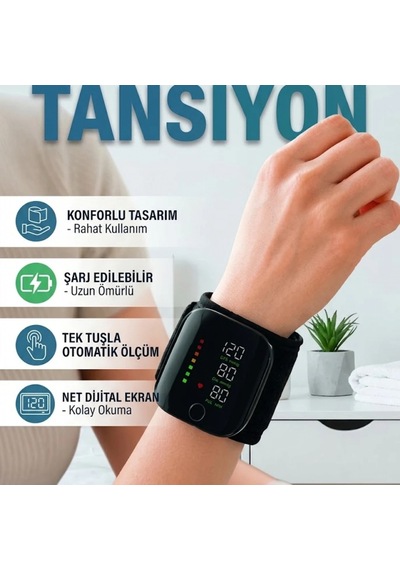 Bilekten Tansiyon Ölçüm Cihazı Şarj Edilebilir Tek Tuşlu Otomatik Ölçüm