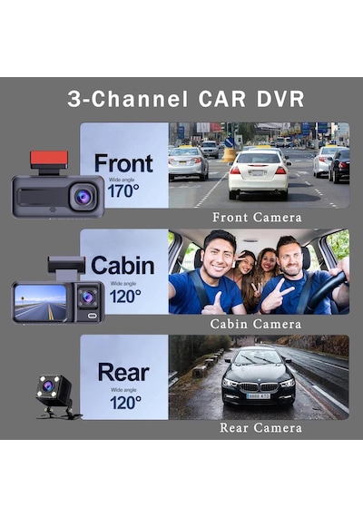 Cr51 Full Hd 1080p Wifi Araç Kamerası - 3 Kameralı Ön, İç Ve Arka , 2.0 Inç Ekran, Park Modu Ve Mobil Uygulama Desteği