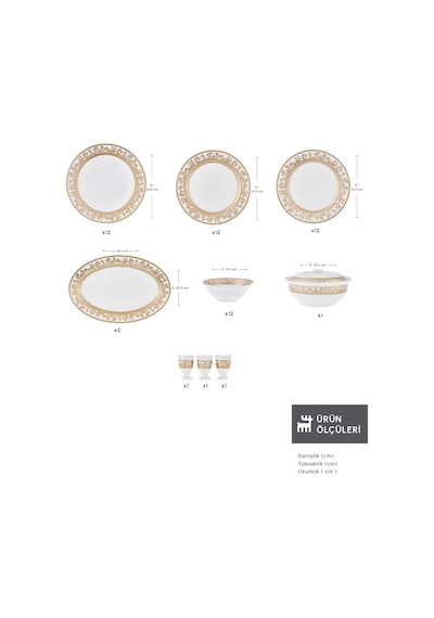 Emsan Empire Bone Majeste 55 Parça 12 Kişilik Yemek Takımı Gold Altın