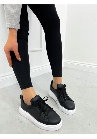Erva'nın Butiği Siyah Cilt Vermont Kadın Bağcıklı Sneakers-4169