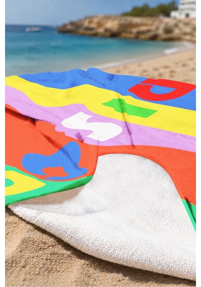Renkli Çizgili Retro Disco Tipografik Plaj Havlusu-modern Pop Art Çok Hızlı Kuruyan Mikrofiber Havlu Eski Leylak
