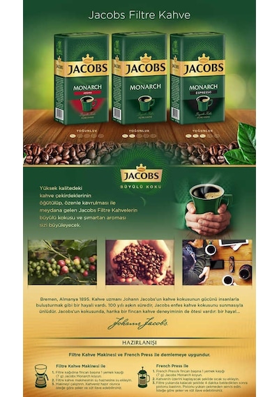 Jacobs Monarch Filtre Kahve 2 x 500 G + Jacobs Monarch Filtre Kahve 200 G