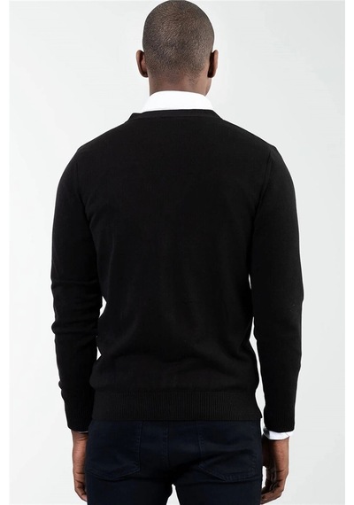 Tudors Slim Fit Dar Kesim Düğmeli Düz Pamuk Erkek Hırka-12697 Siyah