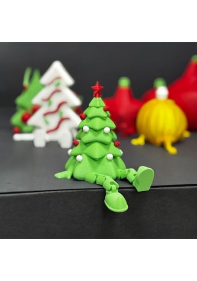 Sevimli Bacaklı 3d Baskı Yılbaşı Ağacı Figürleri - 3 Adet Dekoratif Masa Süsü 7 Cm