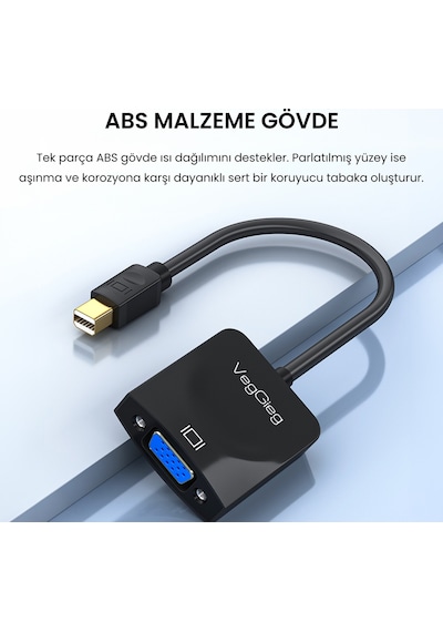 Veggieg Mini Displayport Dp To Vga Full Hd 1080p 60hz Çevirici Dönüştürücü Adaptör