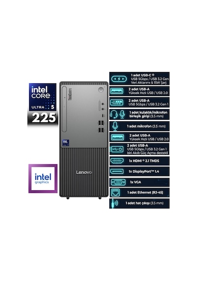 Lenovo ThinkCentre Neo 50t G5 13BD007UTRHMF64 Ultra 5-225 48 GB 1 TB SSD W10P Masaüstü Bilgisayar