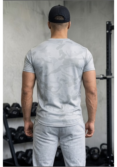Serablanka Erkek Nem Emici Hızlı Kuruma Atletik Teknik Kamuflaj Desenli Spor T-shirt Gri