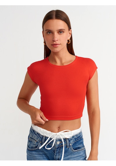 Dilvin Pamuk Ve Modal Karışımlı Crop Top Kırmızı Koyu Kırmızı