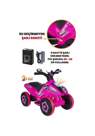 Akülü Araba Atv 6 V Safari Pembe Pembe