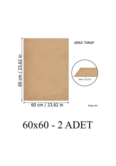 3 Mm 60x60 Mdf Plaka 2 Adet - Hobi, Maket, Ahşap El Sanatları İçin Uygun 2 Li Paket 60 X 60