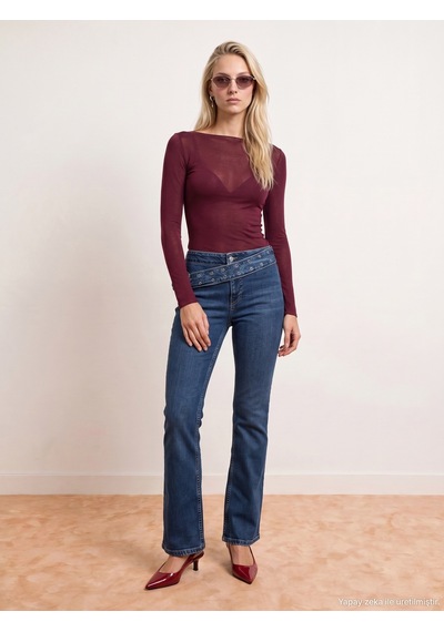 Dilvin 72355 Kemer Detaylı Bootcut Jean-mavi