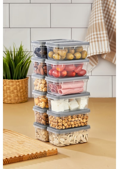 Multi Box 12 Li Set Saklama Kabı Seti - Dondurucu & Mikrodalga Uyumlu Gri