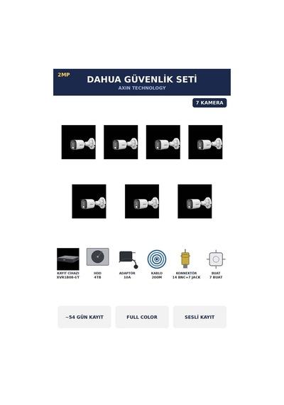 7 Kameralı 2mp Güvenlik Kamera Seti Gece Renkli Full Color Sesli Bullet 4tb 54 Gün Kayıt 7 Kameralı 2mp Güvenlik Kamera Seti Gece Renkli Full Color Sesli Bullet 4tb 54 Gün Kayıt
