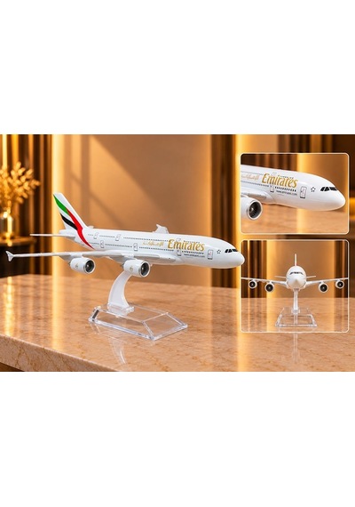 Delux Serisi Erkek Sergileme Büro Metal Emirates Airbus Yolcu Uçağı Maketi Standlı Dekoratif