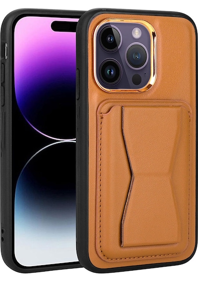 Nourthkiingdom Apple Uyumlu iPhone 14 Pro Kartlıklı Standlı Pu Deri Nrtk Memo Kılıf-kahve Açık Kahve Açık