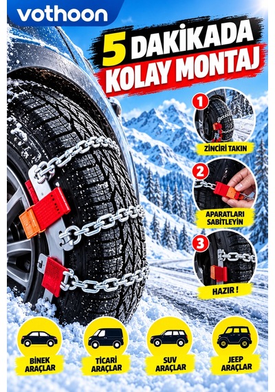 Kolay Tak Çıkar Kar Zinciri 12 Mm Binek, Hafif Ticari, Suv Ve Jeep Araçlara Uyumlu Pratik Montaj Aklby-bsva58 Diğer